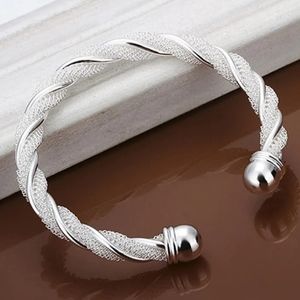 Silver Plated Twist Net Cuff Bangle Bracelet Copper Hand Open Bangle Bracelet